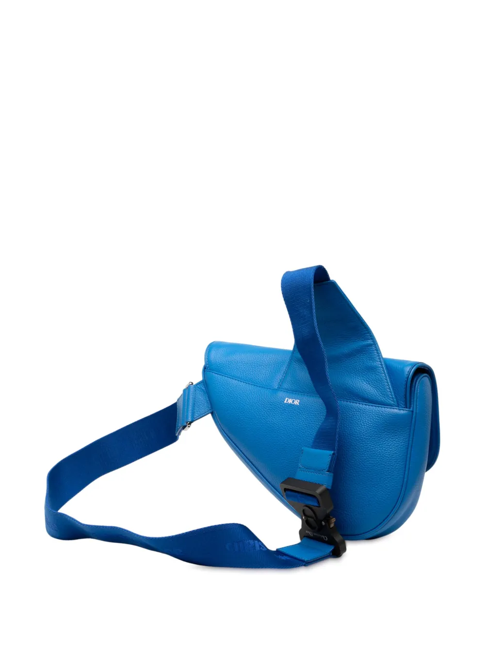 Pre-owned Dior 2019 Grained Calfskin Saddle Crossbody Bag In Blue