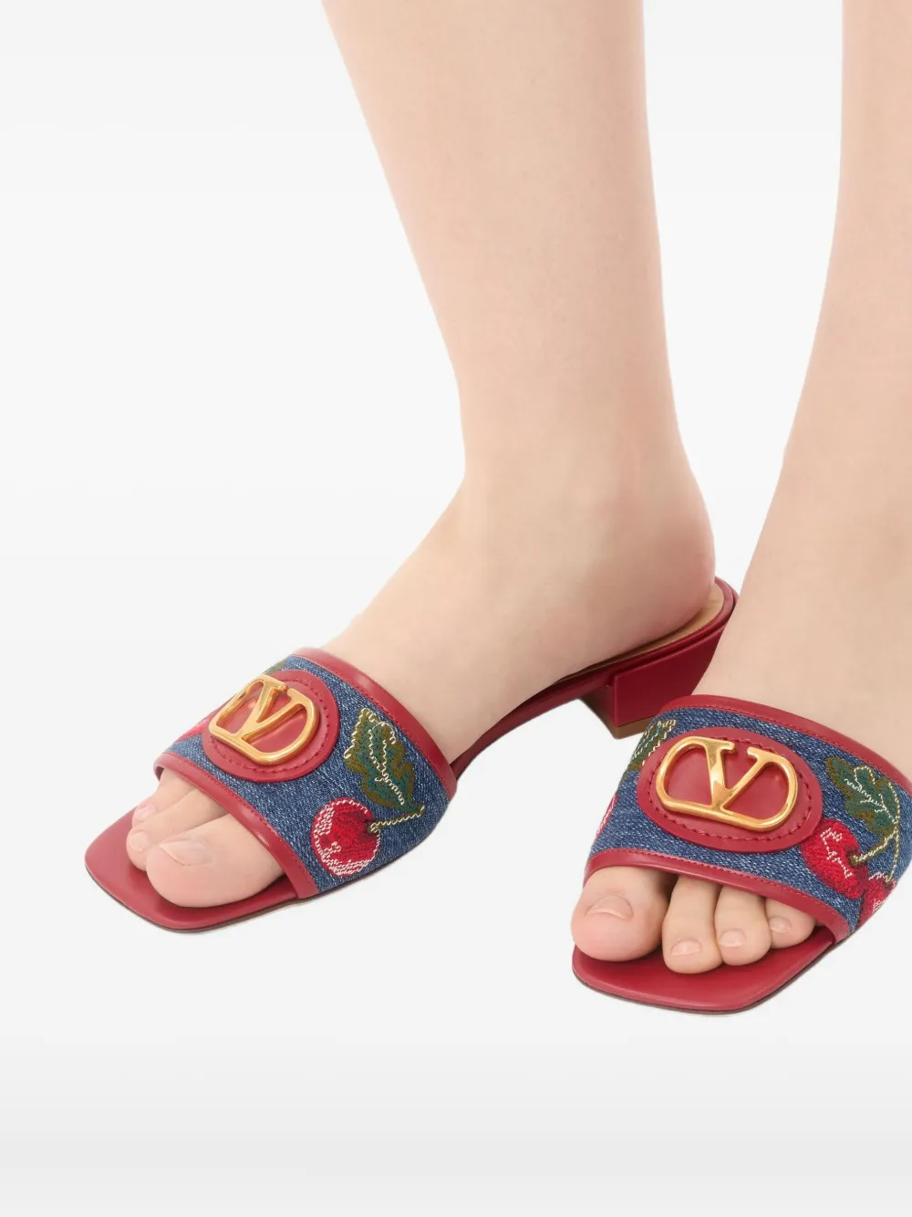 Valentino Cherryfic-embroidery Vlogo-detailed Sandals In Animal Print
