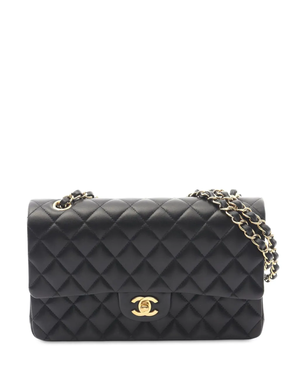 CHANEL Pre-owned 2021-2025 Medium Classic Lambskin Double Flap Shoulder Bag In Black