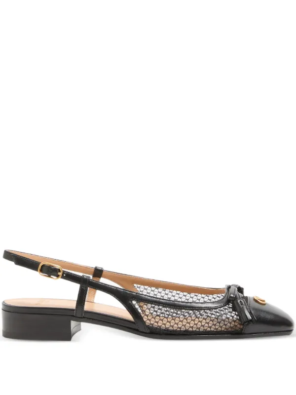 Valentino Garavani Valet Du Roi Slingback in Mesh and Kidskin 25mm Ballet Flats in Black