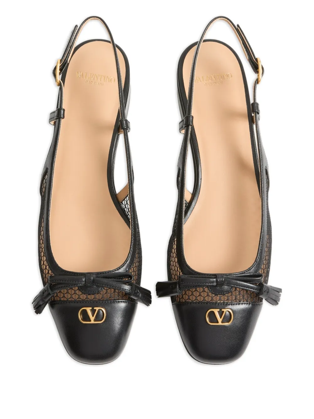 Valentino Garavani Valet Du Roi Slingback in Mesh and Kidskin 25mm Ballet Flats in Black, view 4