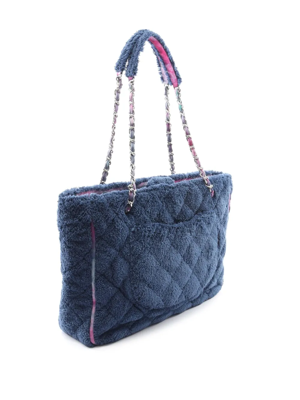 Pre-owned Chanel 1994-1996 Large Terry And Ribbon Shopping Tote Bag In Blue