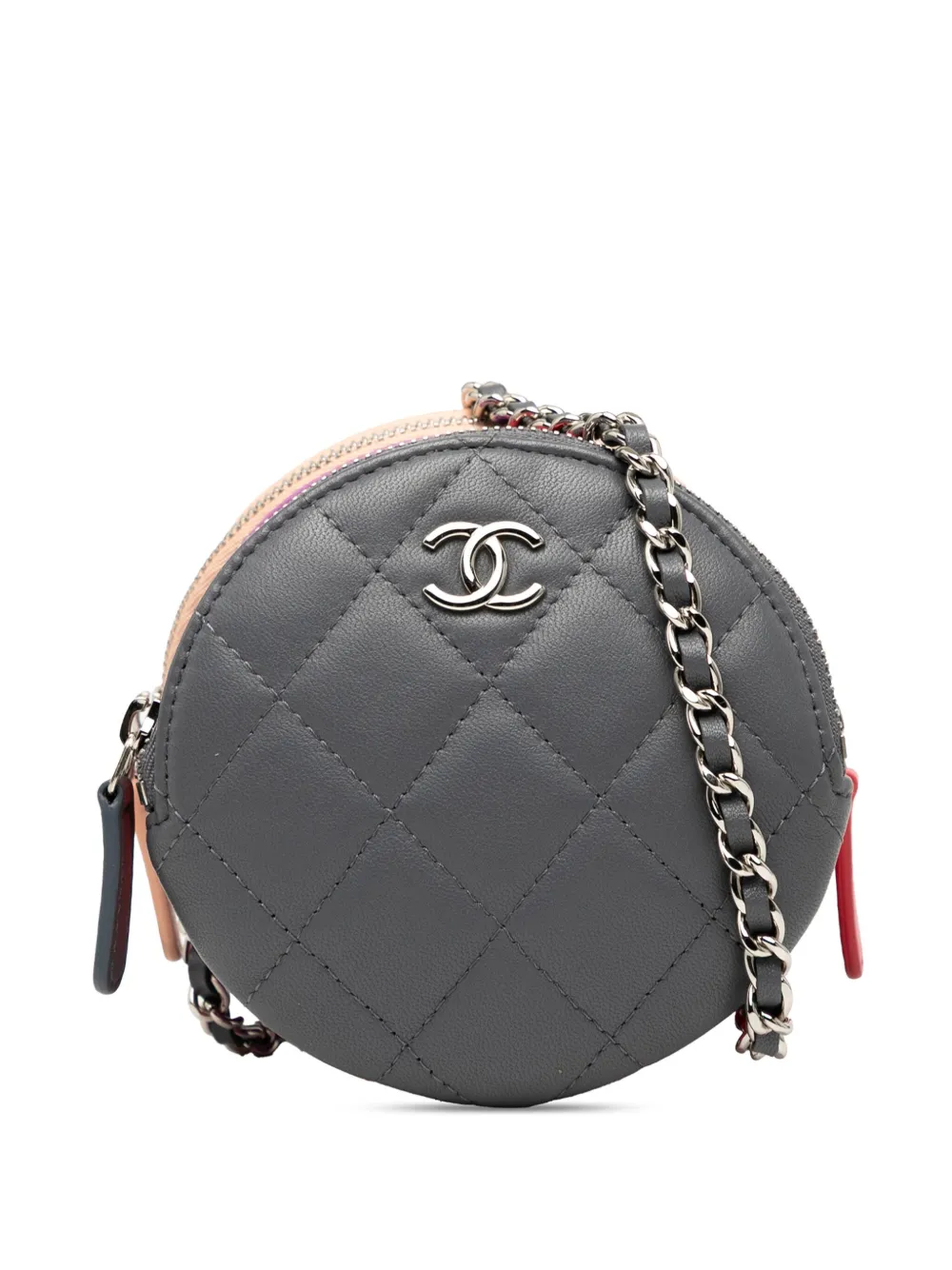 CHANEL Pre-Owned 2019 CC Quilted Lambskin Triple Zip Round Clutch With CHANEL Pre-Owned 2019 CC Quilted Lambskin Triple Zip Round Clutch With