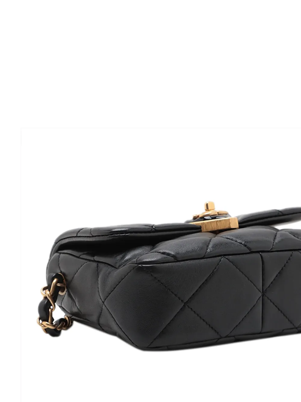 CHANEL Pre-owned 2021-2025 Mini Quilted Lambskin Acrylic Coco Love Flap Crossbody Bag In Black