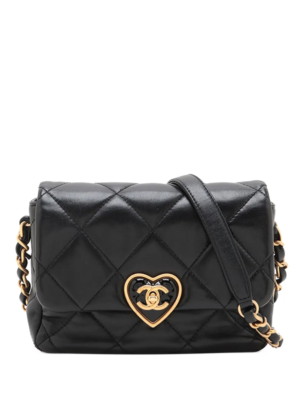 CHANEL Pre-owned 2021-2025 Mini Quilted Lambskin Acrylic Coco Love Flap Crossbody Bag In Black