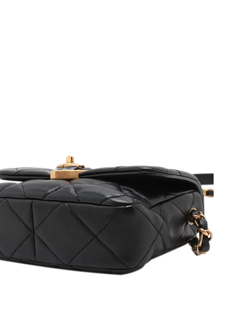 CHANEL Pre-owned 2021-2025 Mini Quilted Lambskin Acrylic Coco Love Flap Crossbody Bag In Black