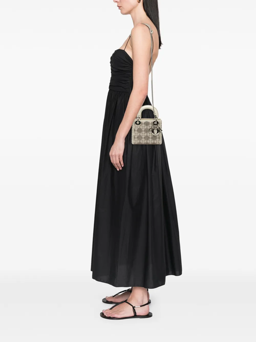 Pre-owned Dior 2025 Mini Beaded Lambskin Cannage Lady  Satchel In White