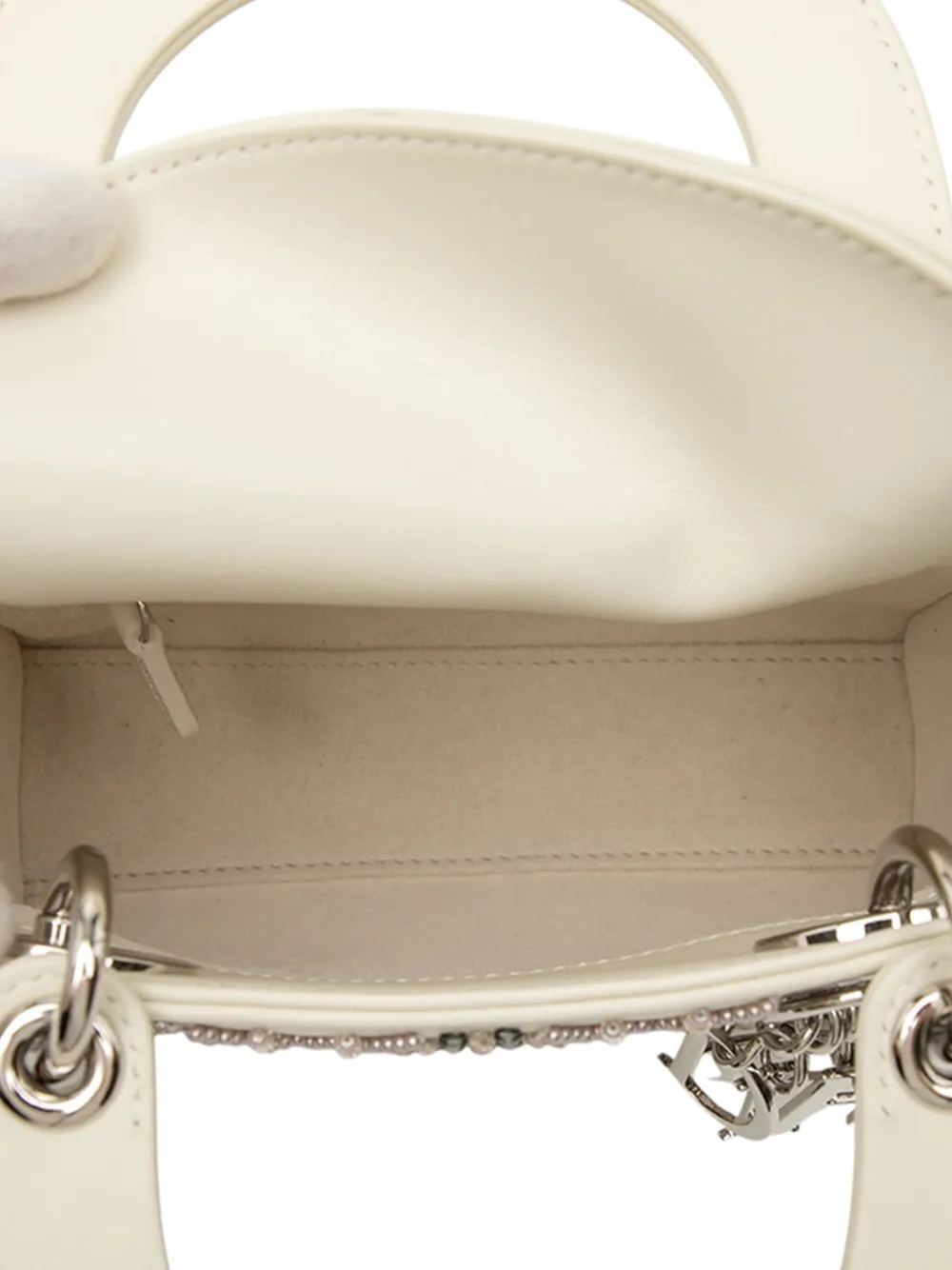 Pre-owned Dior 2025 Mini Beaded Lambskin Cannage Lady  Satchel In White