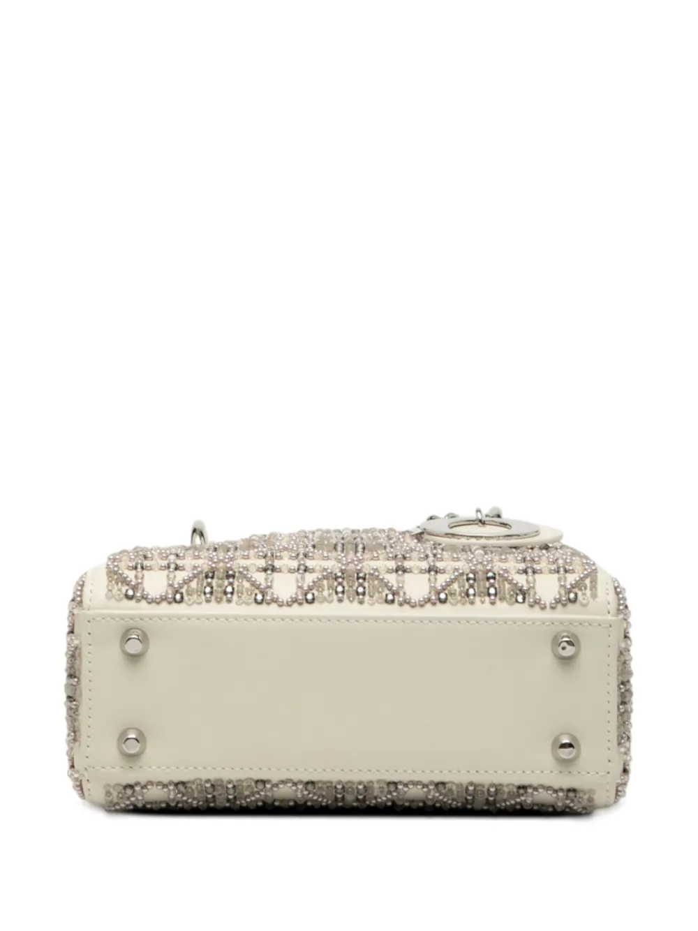 Pre-owned Dior 2025 Mini Beaded Lambskin Cannage Lady  Satchel In White