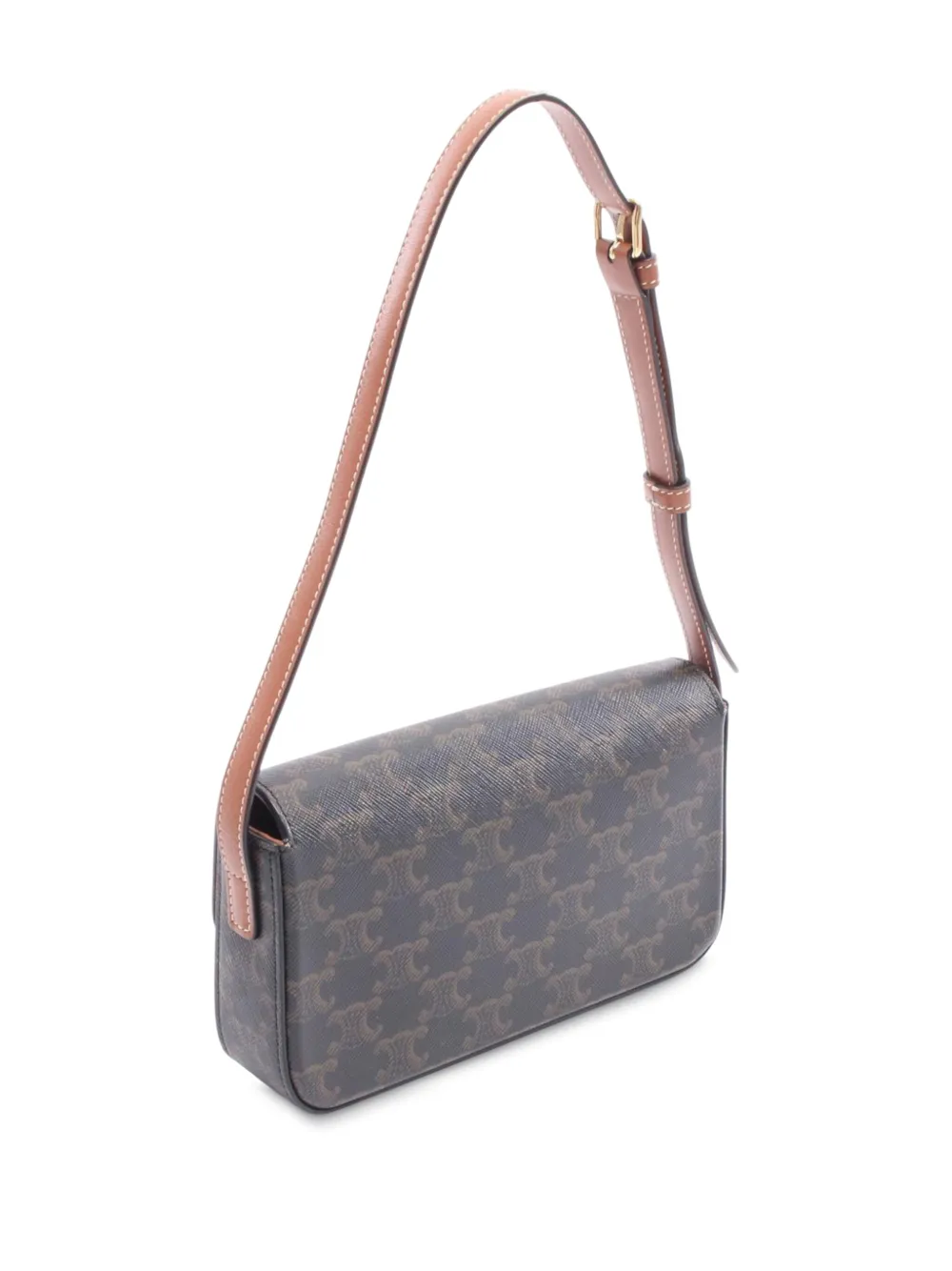 CELINE Pre-owned 2021-2025 Triomphe Coated Canvas Claude Shoulder Bag In Brown