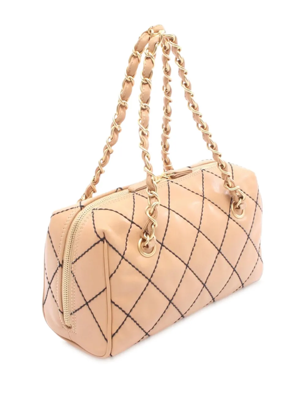 Pre-owned Chanel 2003-2004 Cc Calfskin Wild Stitch Shoulder Bag In Brown