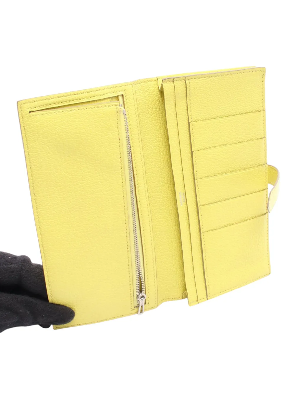Pre-owned Hermes 2013 Chevre Bearn Soufflet Bifold Wallet Long Wallets In Yellow