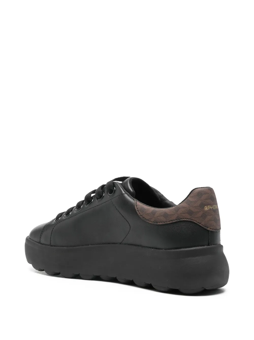 Geox Spherica Leather Sneakers In Black
