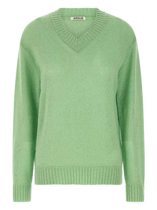 Auralee V-neck Sweater in Green