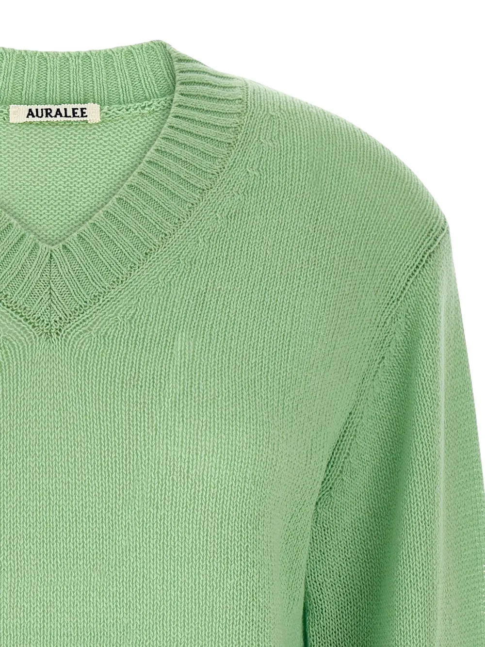 Auralee V-neck Long Sleeve Cashmere Knit Sweater In Green