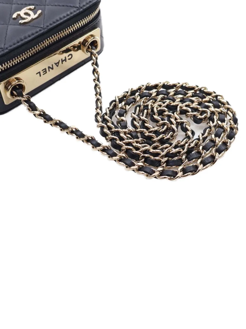 Pre-owned Chanel 2021-2025 Mini Lambskin Trendy Cc Cardholder With Chain Crossbody Bag In Black