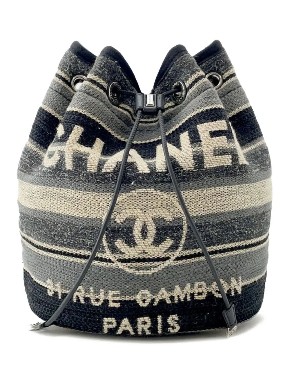 CHANEL Pre-Owned 2018-2019 Canvas and Wool Striped Deauville CHANEL Pre-Owned 2018-2019 Canvas and Wool Striped Deauville