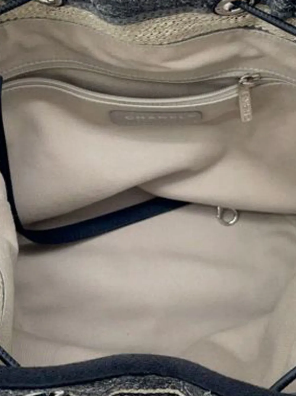 Pre-owned Chanel 2018-2019 Canvas And Wool Striped Deauville Drawstring Bucket Bag In Gray