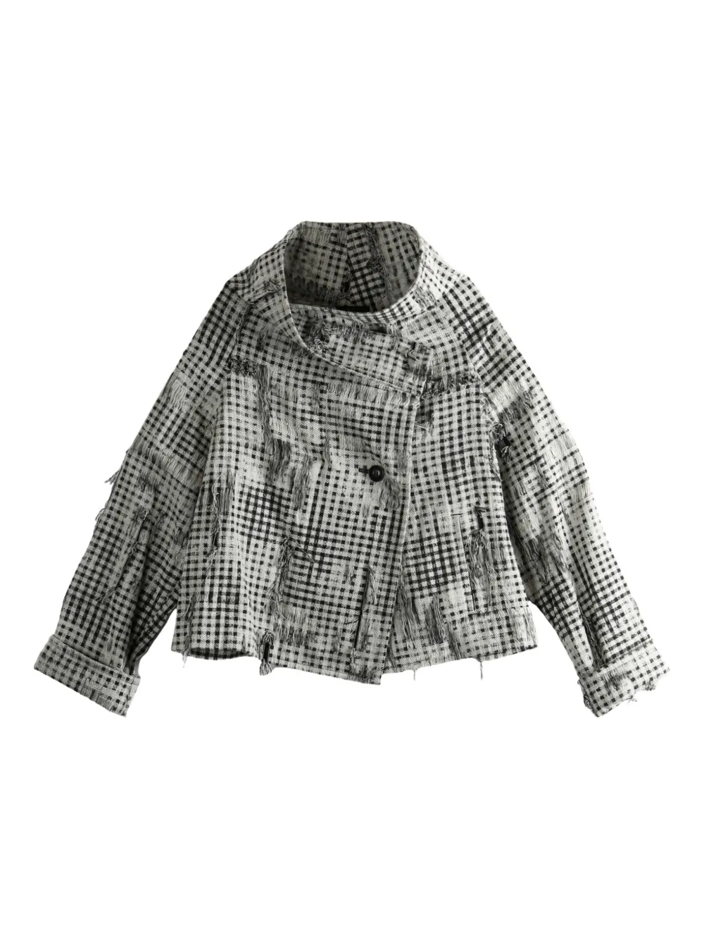 Y's Check-pattern Frayed-hem Jacket In White