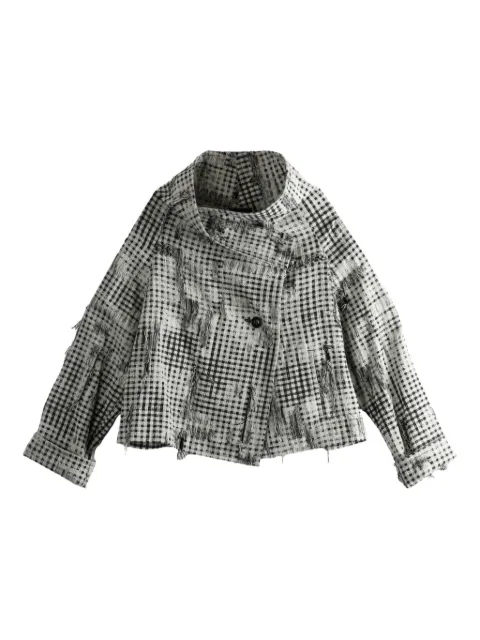 Y's check-pattern frayed-hem jacket
