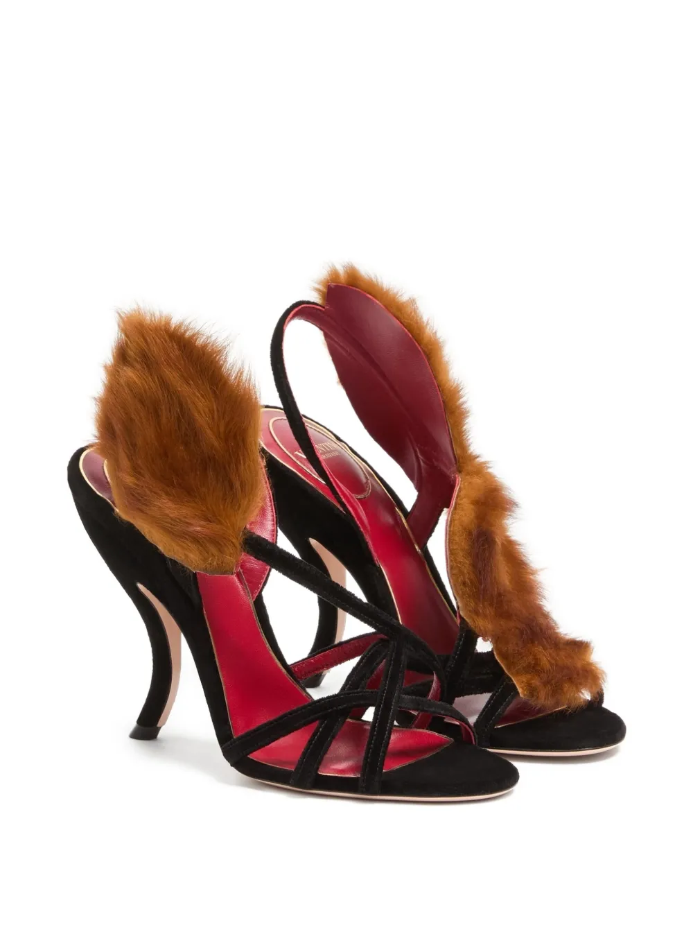 Valentino Garavani 105 mm Fetishique sandalen met bont Zwart