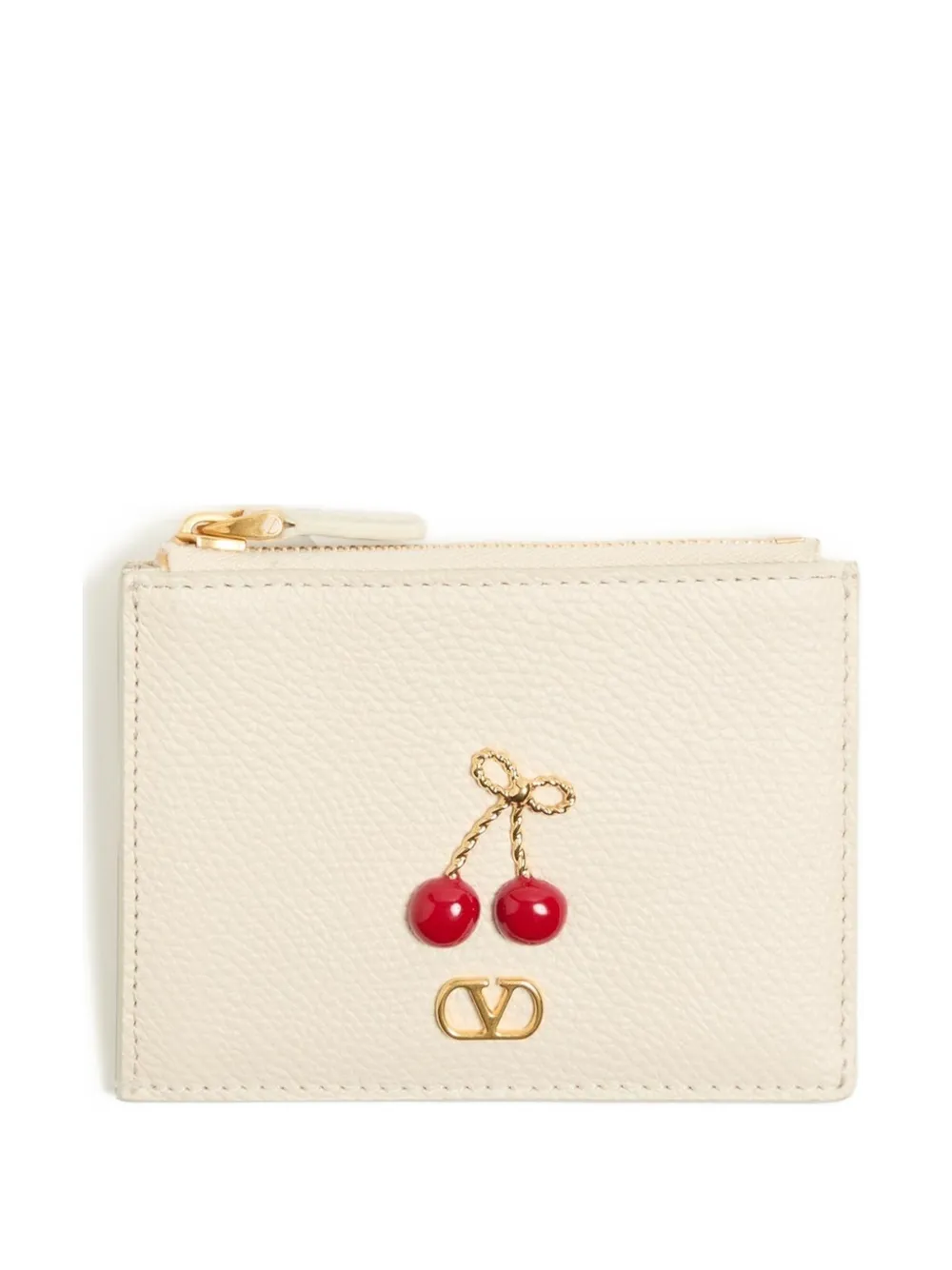 Valentino Cherryfic Grainy Calfskin Cardholder In Neutral
