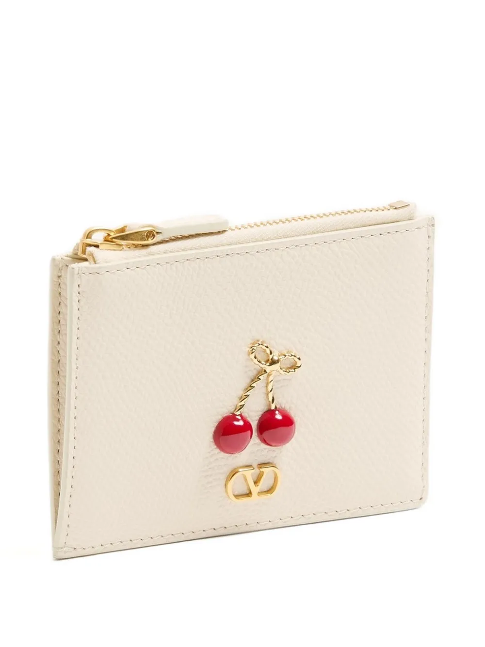 Valentino Cherryfic Grainy Calfskin Cardholder In Neutral