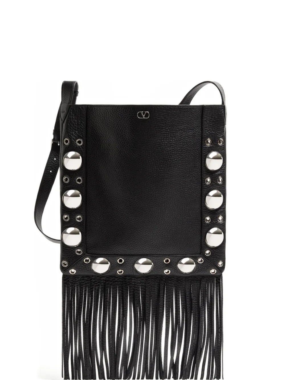 Valentino Garavani Borsa a spalla Nellcôte con frange - Nero