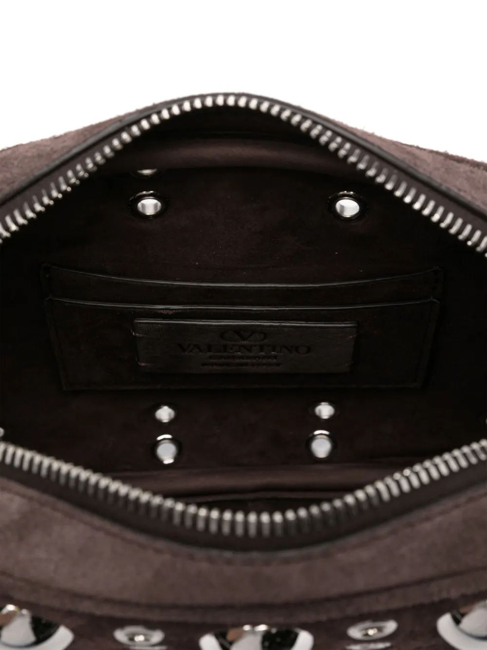 Valentino Garavani Dome-shaped Crossbody Bag With Metallic Eyelets And Adjustable Strap In Brown