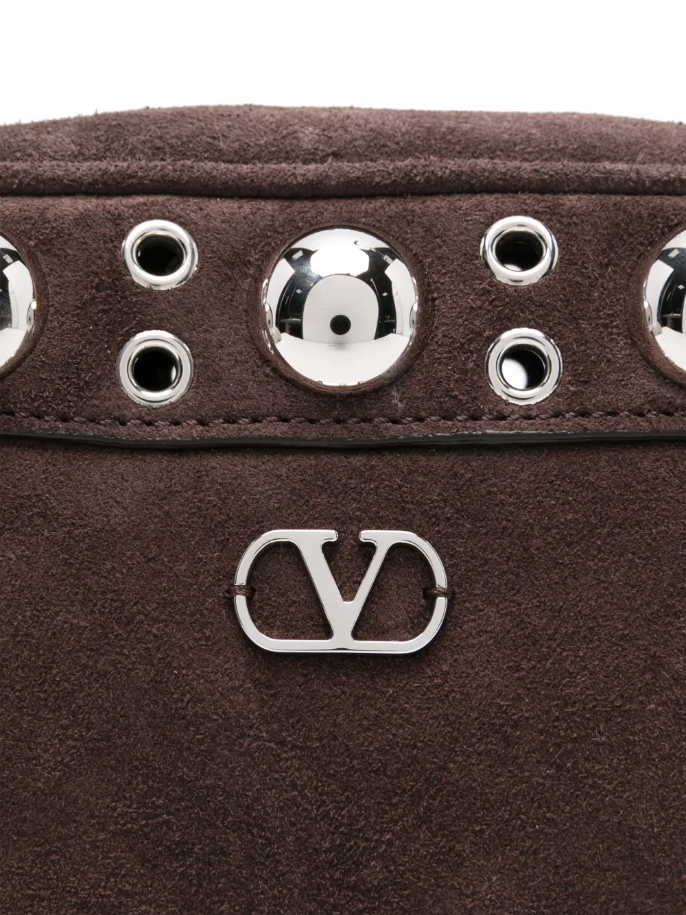 Valentino Garavani Dome-shaped Crossbody Bag With Metallic Eyelets And Adjustable Strap In Brown