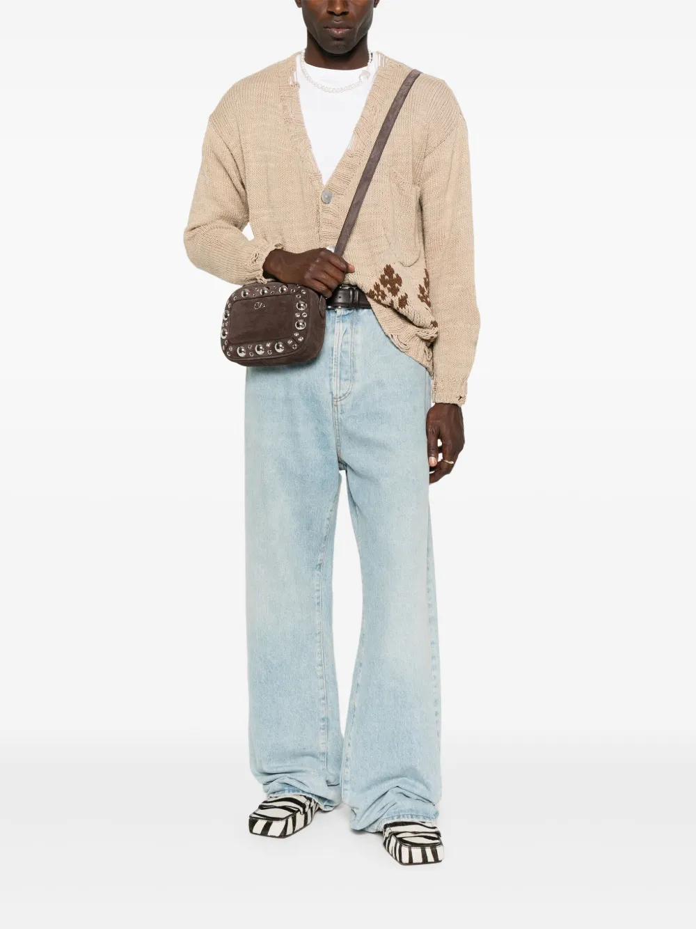 Valentino Garavani Nelcote suède schoudertas verfraaid met ringlets - Bruin