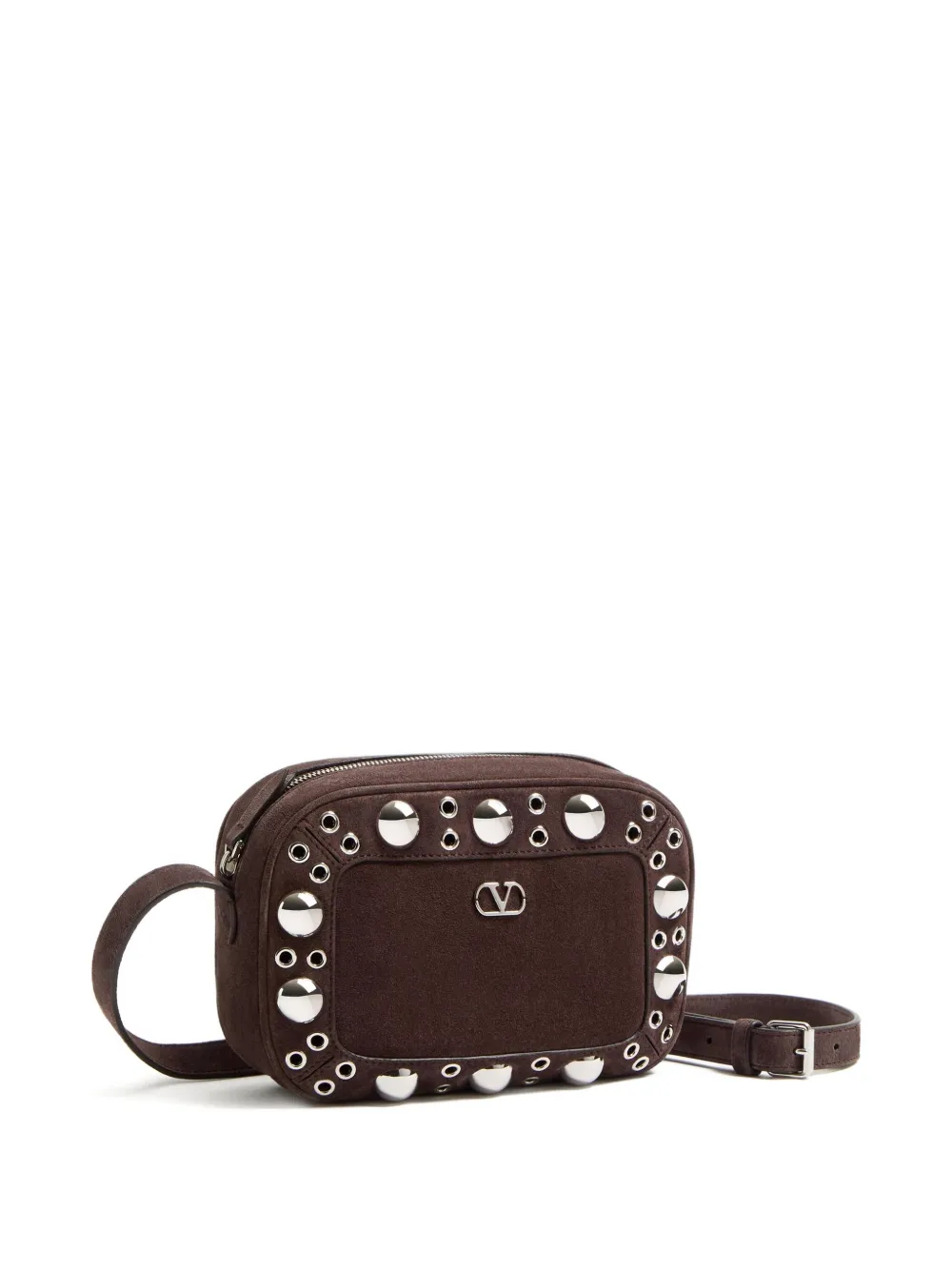 Valentino Garavani Nelcote suède schoudertas verfraaid met ringlets Bruin