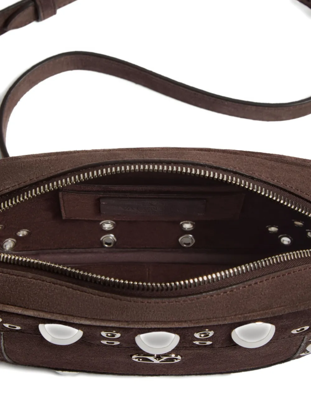 Valentino Garavani Nelcote suède schoudertas verfraaid met ringlets Bruin