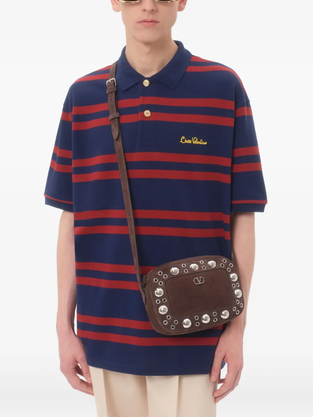 Valentino Garavani Nelcote suède schoudertas verfraaid met ringlets Bruin