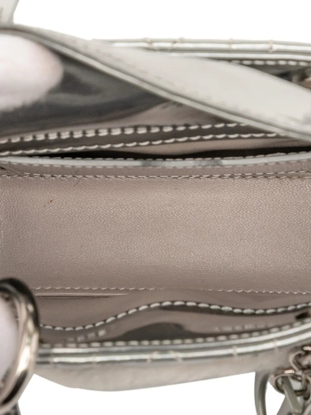 DIOR Pre-owned 2017 Micro Metallic Lambskin Cannage Bear Lady Satchel In Silver