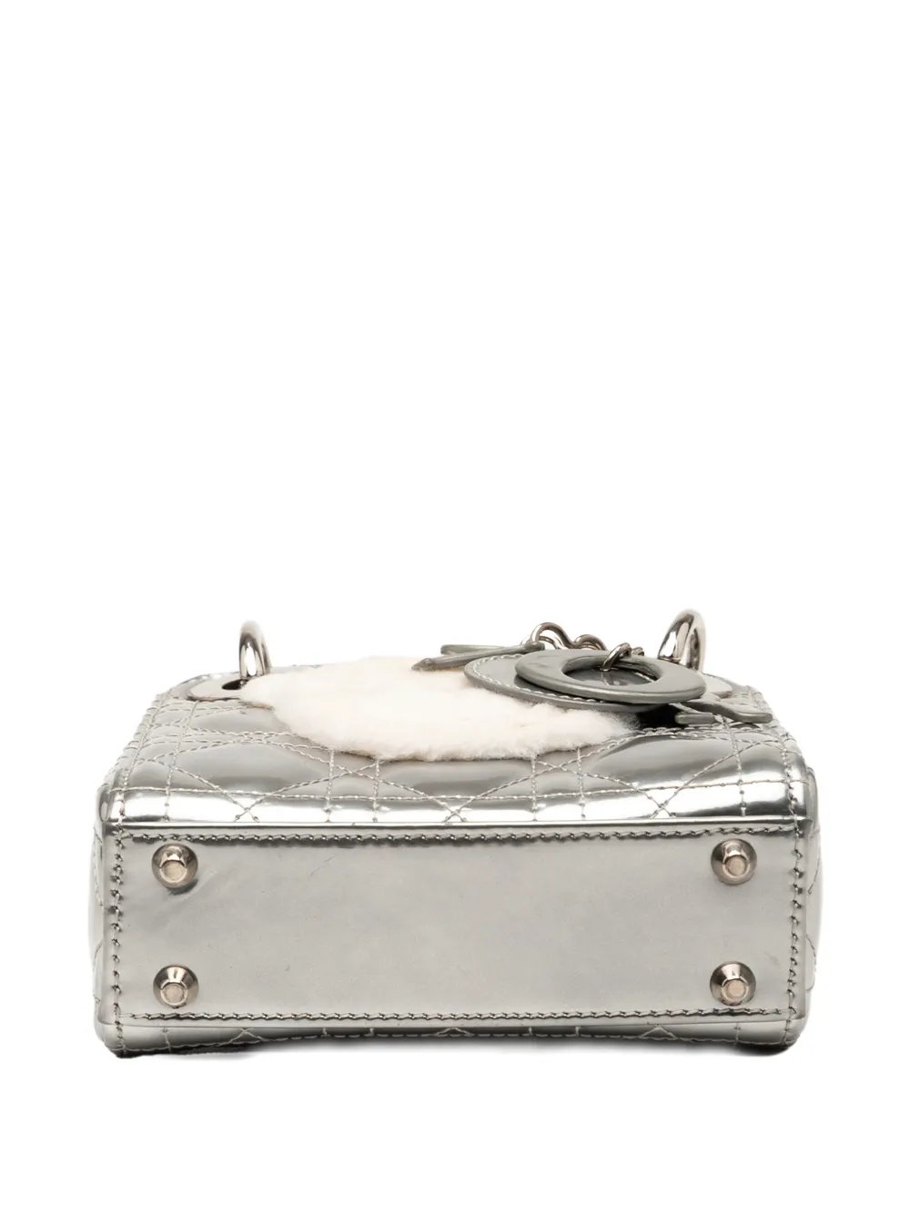 DIOR Pre-owned 2017 Micro Metallic Lambskin Cannage Bear Lady Satchel In Silver