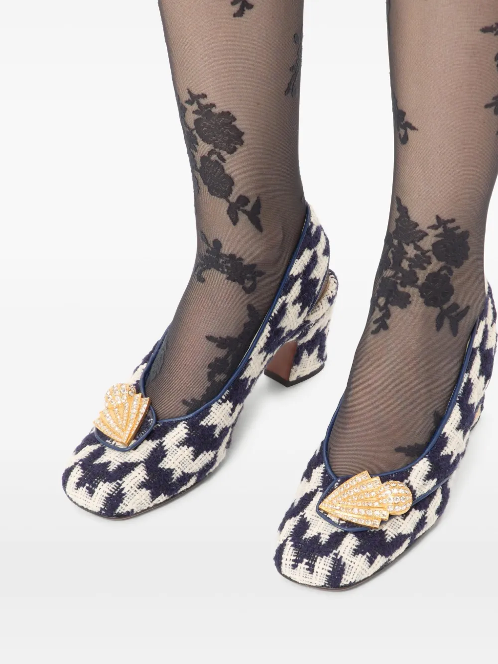 Valentino Garavani 60 mm Adamantine slingback pumps met pied-de-poule patroon Wit