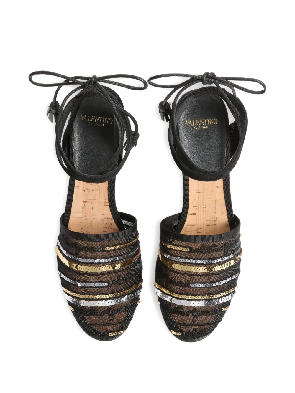 Valentino Garavani 75 mm La Cruisette sandalen met sleehak en pailletten Zwart