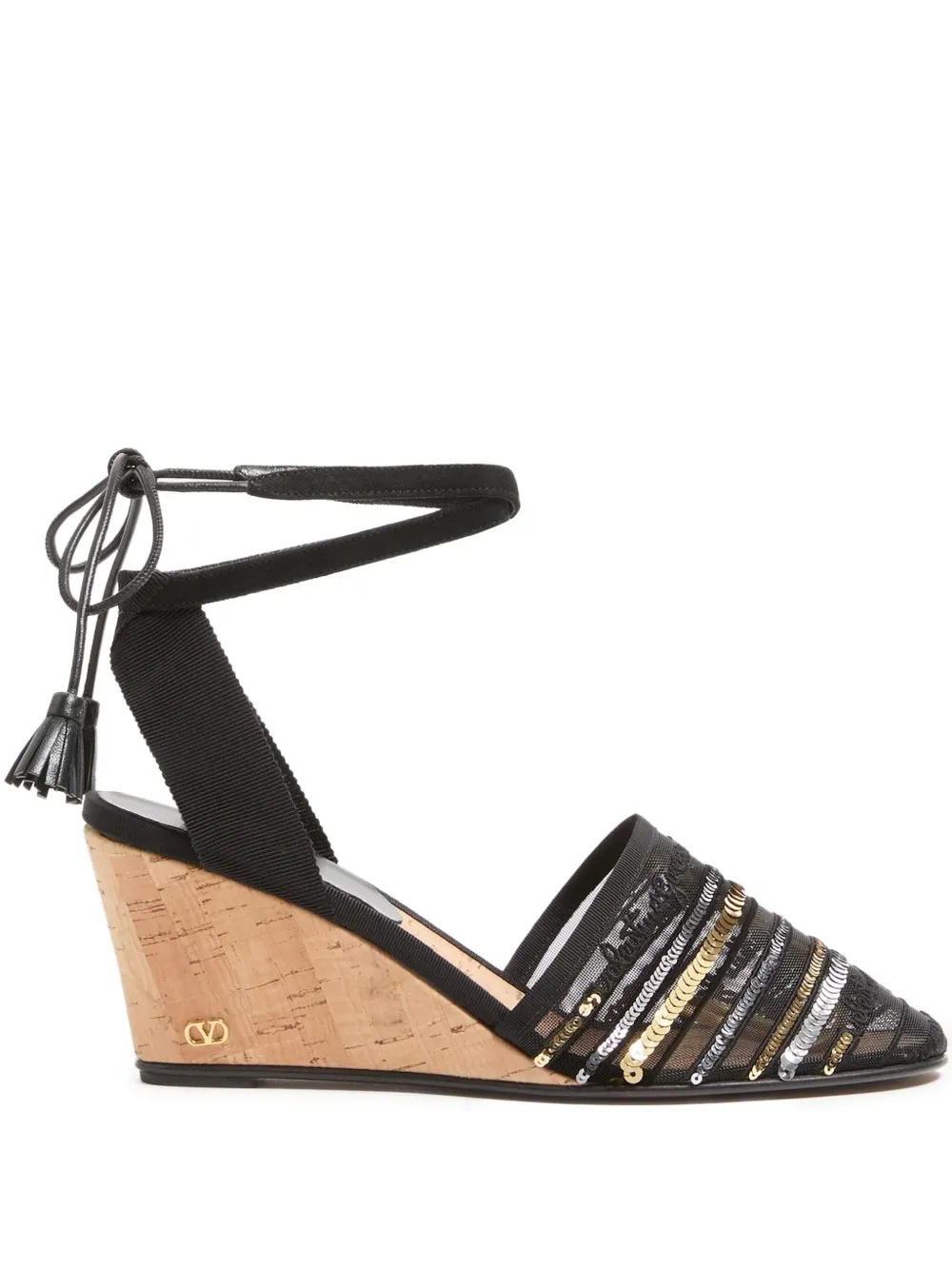 Valentino Garavani 75 mm La Cruisette sandalen met sleehak en pailletten Zwart