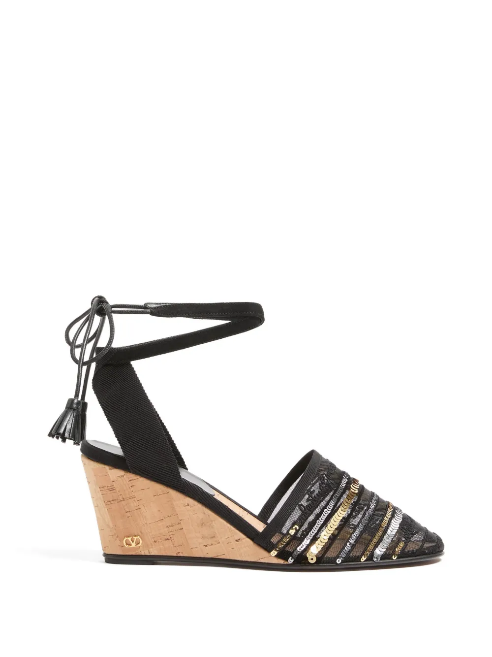 Valentino Garavani La Cruisette mesh wedge with embroidery 75mm – Black