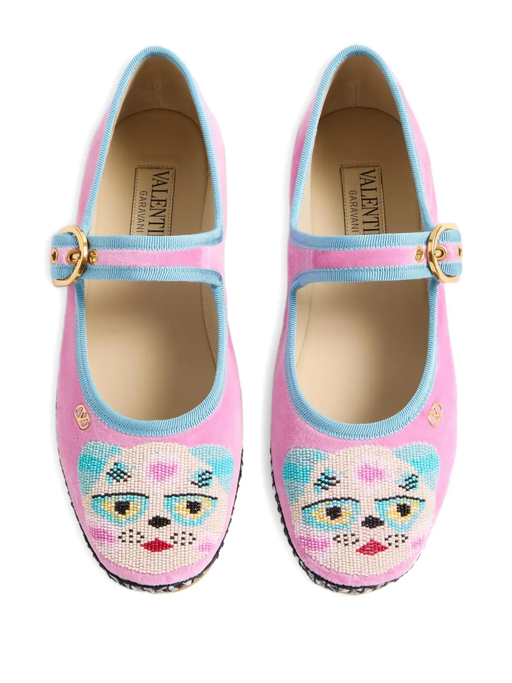 Valentino Garavani Mary-Jane ballerina's met geborduurde kralen Roze