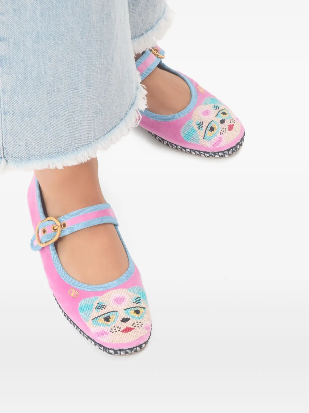 Valentino Garavani Mary-Jane ballerina's met geborduurde kralen Roze