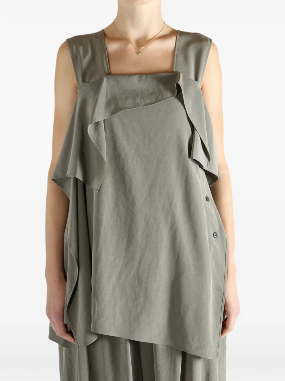  Y's Ruffled Square-neck Top - Grey 