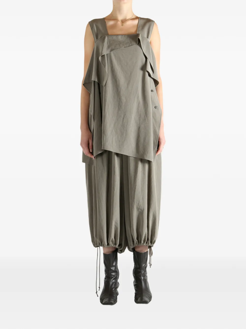 Y's ruffled square-neck top - Grijs