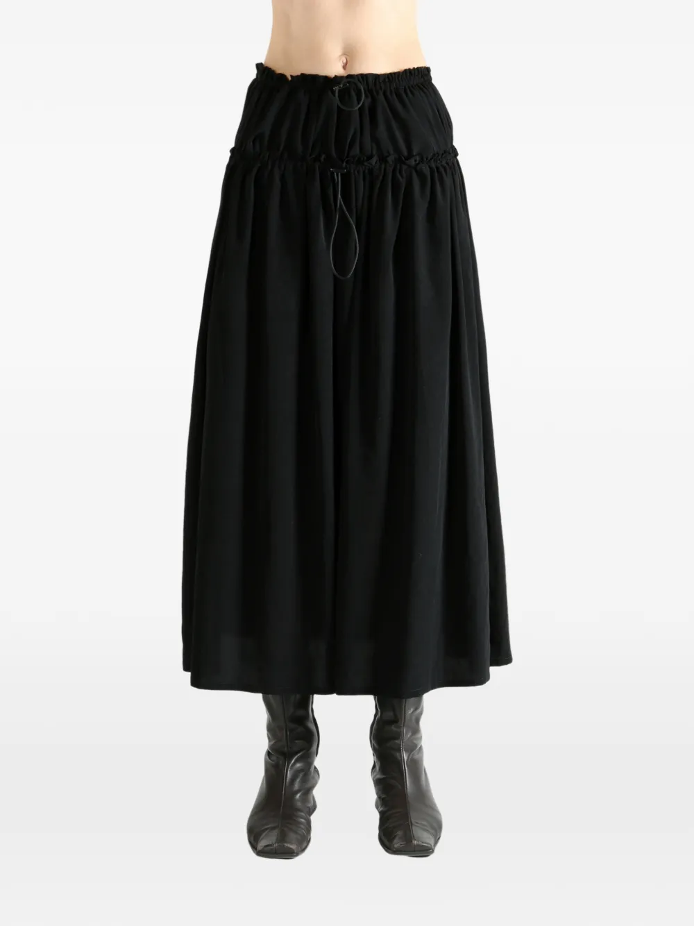 Y's ruffled drawstring midi skirt - Zwart