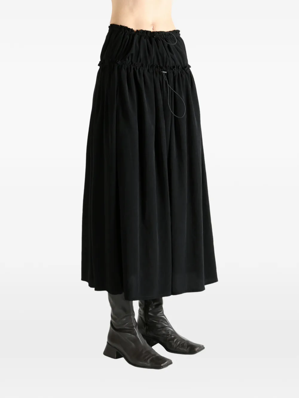  Y's Ruffled Drawstring Midi Skirt - Black 