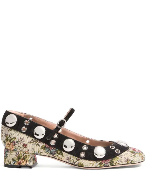 Valentino Garavani Valentino Garavani Nellcôte Mary Jane pumps in Papier floral fabric with jacquard rose embroidery and split leather details