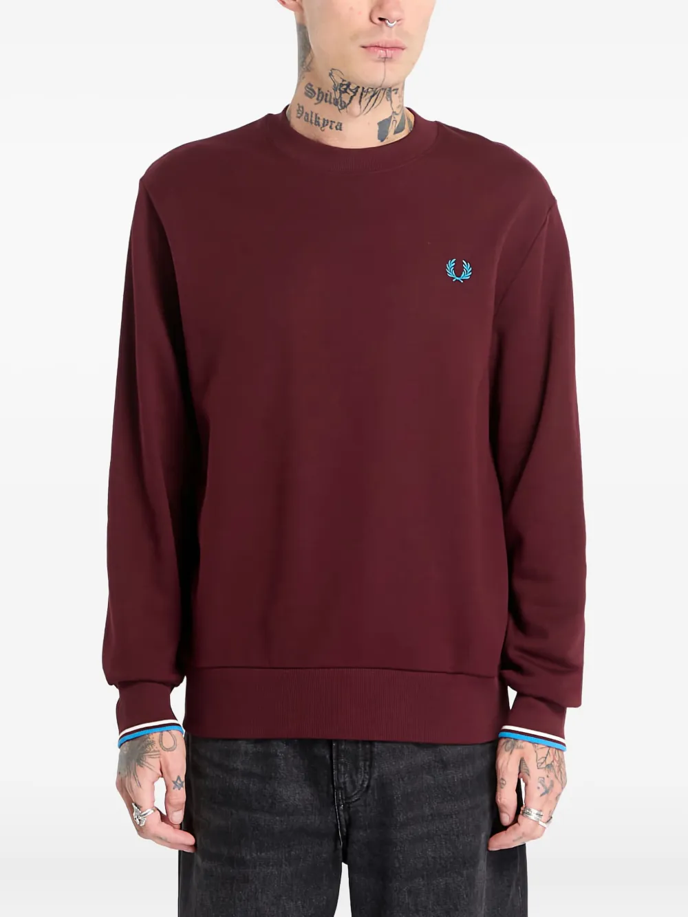 Fred Perry sudadera con logo y cuello redondo | rojo | Image 1