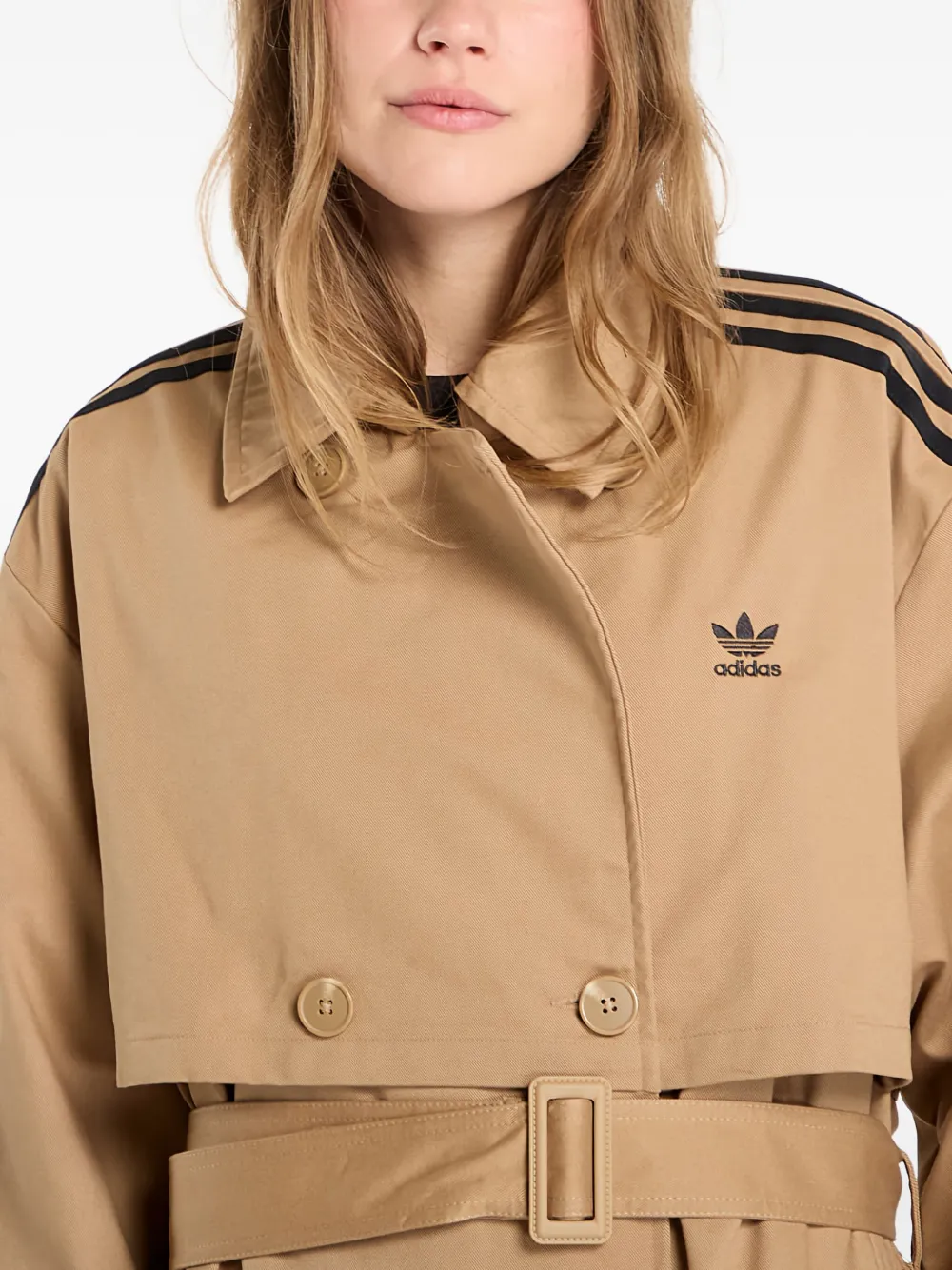 Adidas Originals Twill 3-stripes Trench Coat In Neutral