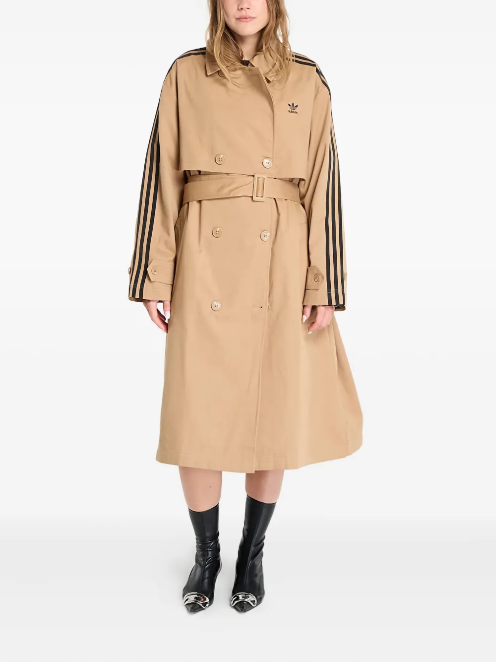 Adidas Originals Twill 3-stripes Trench Coat In Neutral